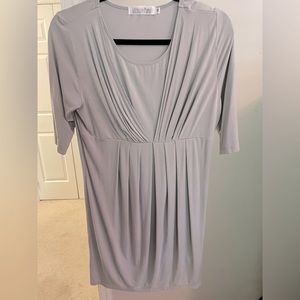 Latched Moma, soft gray medium maternity dress or long top. Crew to V-neck s/s.